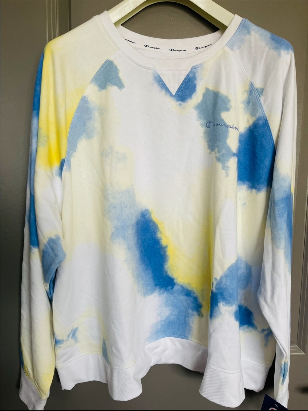 Champion Tie-Dye Crewneck Sweatshirt - White, Blue & Yellow
